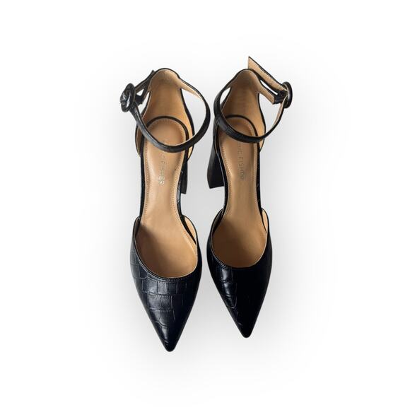 MARC FISHER Black Block Heels Leather Magie 6.5 Ankle Strap Animal Print Party - Picture 8 of 8